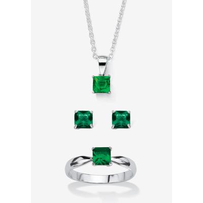 Women's 3-Piece Birthstone .925 Silver Necklace, Earring And Ring Set 18" by PalmBeach Jewelry in May (Size 9)