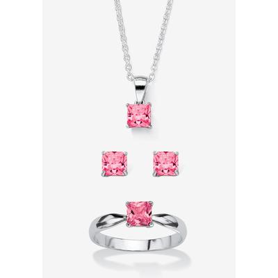 Women's 3-Piece Birthstone .925 Silver Necklace, Earring And Ring Set 18" by PalmBeach Jewelry in October (Size 10)