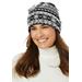 Plus Size Women's Cuffed Fleece Hat by Accessories For All in Black Fair Isle