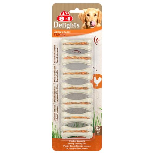 6x140g 8in1 Delights Strong Kauknochen Huhn XS (42 Stück) Hundesnacks