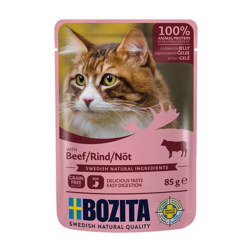 24 x 85 g Bozita Häppchen in Gelee Pouch Rind Nassfutter Katze