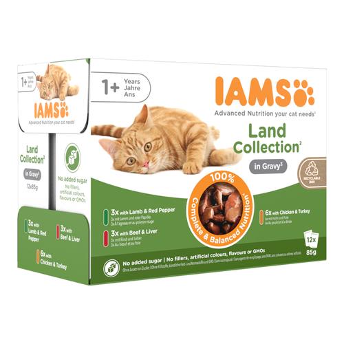 48x85g IAMS Advanced Nutrition Adult Land Mix in Sauce Katzenfutter nass