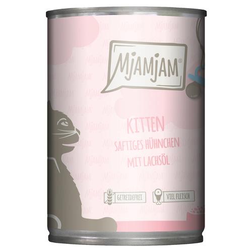 Sparpaket 24x400g MjAMjAM Kitten saftiges Hühnchen mit Lachsöl Katzenfutter nass