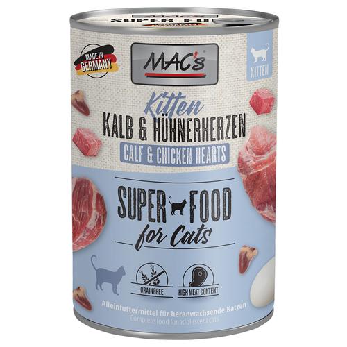 Sparpaket: 24x400g MAC's Cat Kitten (Kalb & Hühnerherzen) Katzenfutter nass