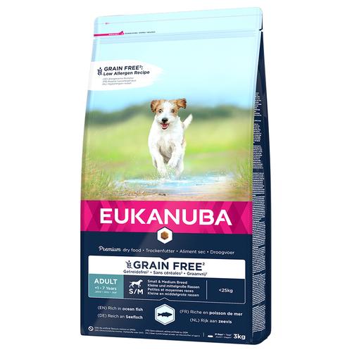 2x3kg Eukanuba Grain Free Adult Small / Medium Breed mit Lachs Hundefutter trocken