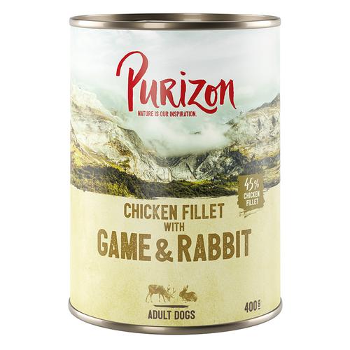 Sparpaket Purizon Adult 12 x 400 g - Hühnerfilet mit Wild & Kaninchen, Kürbis und Preiselbeere
