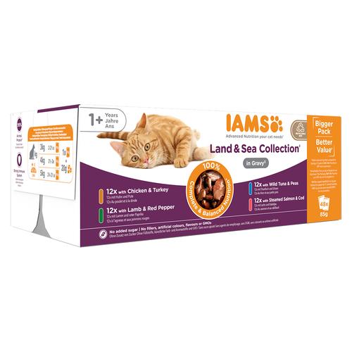 48x85g IAMS Delights Adult Land & Sea Mix in Sauce Katzenfutter nass