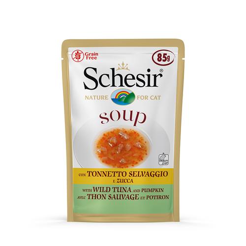 12 x 85 g Wilder Thunfisch & Kürbis Schesir Cat Soup Katzenfutter nass