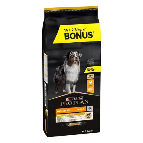 16,5kg All Sizes Adult Light/Sterilised PURINA PRO PLAN Hundefutter trocken - 2,5 kg gratis!