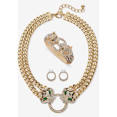 Women's Gold Tone Leopard Collar Necklace, Earring...
