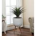 Cube Design White Round MgO Planter with Wood Legs