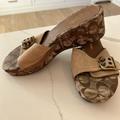 Coach Shoes | Coach Wedges Sandals Canvas Gold Buckle | Color: Brown/Tan | Size: 8.5