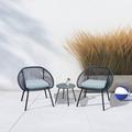 Corrigan Studio® 3 Piece Patio Bistro Rattan Chair & Table Set w/ Cushions Metal in Black | 19 W x 19 D in | Wayfair