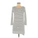 Pull&Bear Casual Dress - Shift Scoop Neck 3/4 sleeves: Ivory Print Dresses - Women's Size Small