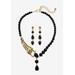 Women's Gold Tone 2 Piece Set Leopard Necklace and Earring Set,Onyx, 18" by PalmBeach Jewelry in Onyx