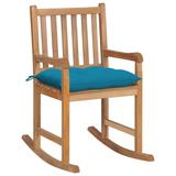 vidaXL Rocking Chair with Light Blue Cushion Solid Teak Wood - 22.8" x 36.4" x 41.7"