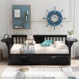 Twin Size Daybed with Two Drawers,Wood Slat Support