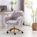 Modern Faux fur home office chair, fluffy chair for girls, makeup vanity Chair with Gold Plating Base