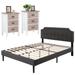 Tamika 3-pieces Height Adjustable Tufted Upholstered Bed Frame and 3-Drawer Wood Nightstand Sets