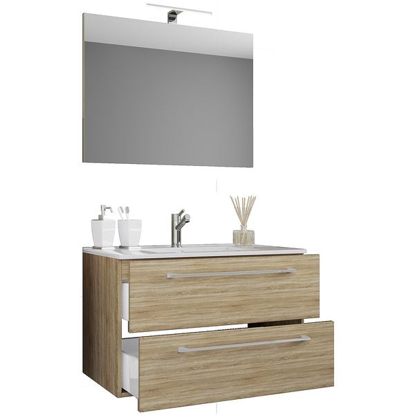 VCM Morgenthaler Waschtisch »Badinos« mit 2 Schüben 80 cm inkl. Spiegel und Waschbecken braun, 80x50x46 cm