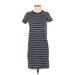 J.Crew Factory Store Casual Dress - Shift Crew Neck Short Sleeve: Blue Stripes Dresses - Women's Size 2X-Small