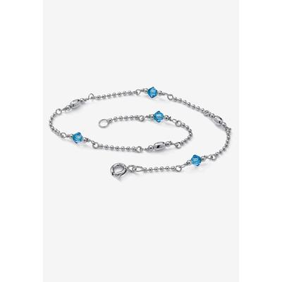 Women's Platinum Plated Silver Ankle Bracelet (2Mm), Round Simulated Birthstone 11 Inches by PalmBeach Jewelry in September