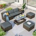 Latitude Run® Napa Patio Outdoor Conversation Set 5 Piece Patio Wicker Sofa w/ Adjustable Backrest, Cushions | 26.4 H x 82.7 W x 27.6 D in | Wayfair