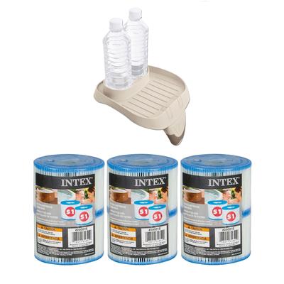 Intex Attachable Cup Holder/Refreshment Tray and Type S1 Pool Filters (3 Pack) - 1