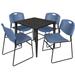 Kahlo 30" Square Breakroom Table- Ash Grey/ Black & 4 Zeng Stack Chairs- Black