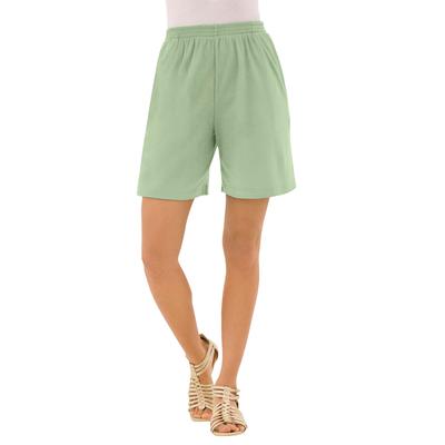 Plus Size Women's Soft Knit Short by Roaman's in Green Mint (Size 6X) Pull On Elastic Waist