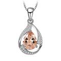 MOONEYE Hollow 7X5 MM Pear Morganite Gemstone 925 Sterling Silver Solitaire Accents Pendant Necklace