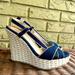 Lilly Pulitzer Shoes | Lilly Pulitzer Women’s 9 M Navy Gold Platform Wedge Heels Espadrille Sandals | Color: Blue/Gold | Size: 9