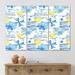 East Urban Home Vacation Sun w/ Water Waves Sun & Umbrella I - Patterned Canvas Wall Art Print Metal in Blue/Yellow | 32 H x 48 W x 1 D in | Wayfair