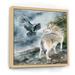 East Urban Home Wolf & A Raven On A Hill Under Falling Snow - Traditional Canvas Wall Art Print Canvas in Black/Green | 16 H x 16 W x 1 D in | Wayfair