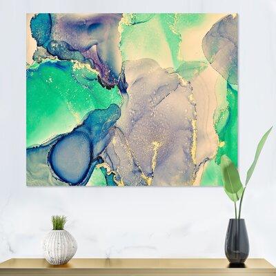 East Urban Home Green & Purple Luxury Abstract Fluid III - Painting on Canvas Plastic in Brown/Gray/Green | 34 H x 44 W x 1.5 D in | Wayfair