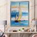 East Urban Home Two Sailing Boats w/ Fisherman on the Blue Sea - Painting on Canvas Metal in Blue/Yellow | 40 H x 30 W x 1.5 D in | Wayfair