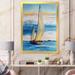 East Urban Home Two Sailing Boats w/ Fisherman on the Blue Sea - Painting on Canvas in Blue/Yellow | 20 H x 12 W x 1 D in | Wayfair