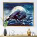 East Urban Home Raven on the Tree Branch w/ Shining Moon - Print on Canvas Metal in Black | 16 H x 32 W x 1 D in | Wayfair