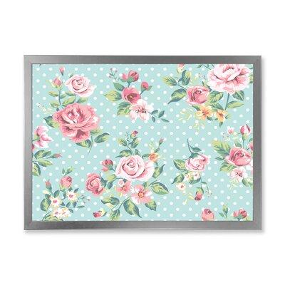 East Urban Home Vintage Pink Roses on Dotted Light Blue - Print on Canvas Metal in Green/Pink | 16 H x 32 W x 1 D in | Wayfair