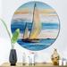 East Urban Home Two Sailing Boats w/ Fisherman On The Sea - Nautical & Coastal Metal Circle Wall Art Metal in Blue | 11 H x 11 W x 1 D in | Wayfair