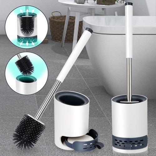 Hengda Silikon Toilettenbürste WC WC Bürste Bürste 2 in 1 Steril Halter Klobürste - Weiß