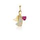 14 Carat 585 Yellow Gold Pendant Angel with Zirconia Stones and Heart Gemstone, Gold, Synthetic Created Ruby