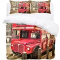 KDLRIFNNBG Vintage Red Double Decker Bus London UK Pattern Bedding Double Duvet Set - Soft Microfibre Duvet Cover with Pillow cases - Bedding Quilt Cover Set