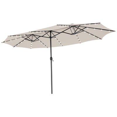 Freeport Park® Googe 15ft Twin Patio Double-sided Umbrella 48 Solar Led Lights Crank Outdoor Beige Metal | 98.4 H x 184.8 W x 110.4 D in | Wayfair