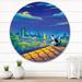 East Urban Home Moon Night Cat & Moon City Scene - Industrial Metal Circle Wall Art Metal in Blue | 11 H x 11 W x 1 D in | Wayfair