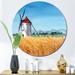 East Urban Home Landscape w/ A Windmill Standing In Wheat Field - Country Metal Circle Wall Art Metal in Blue | 29 H x 29 W x 1 D in | Wayfair