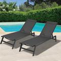 Latitude Run® Folding Patio Chaise Lounge Chair For Outside, Set Of 2, Aluminum Adjustable Outdoor Pool Recliner Chair, Grey Frame | Wayfair
