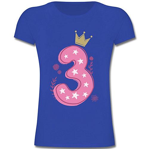 Kindergeburtstag Geburtstag Geschenk - Mädchen Kinder T-Shirt - 3. Geburtstag Mädchen Krone Sterne - T-Shirts blau Mädchen Kleinkinder