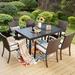 Lark Manor™ Argyri Rectangular 7-pieces Patio Dining Set Extendable Metal Table & Rattan Armchairs w/ Cushions Metal | 84 W x 37.4 D in | Wayfair