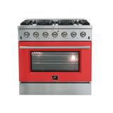 Forno Galiano 36" 5.36 cu. ft. Freestanding Duel Fuel Convection Oven in Red | 38 H x 36 W x 28 D in | Wayfair FFSGS6244-36RED
